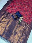NEW ARRIVAL KANJIVARAM SILK COPPER AND GOLD  ZARI WEAVING WORK SAREE WITH UNSTITCHED BLOUSE PINK