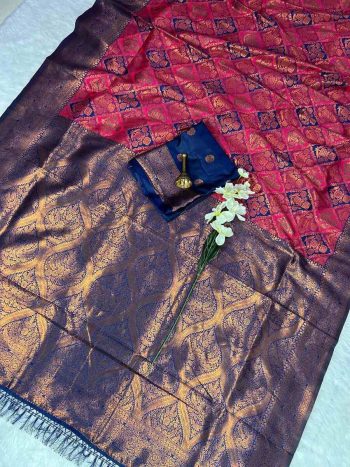 NEW ARRIVAL KANJIVARAM SILK COPPER AND GOLD  ZARI WEAVING WORK SAREE WITH UNSTITCHED BLOUSE PINK