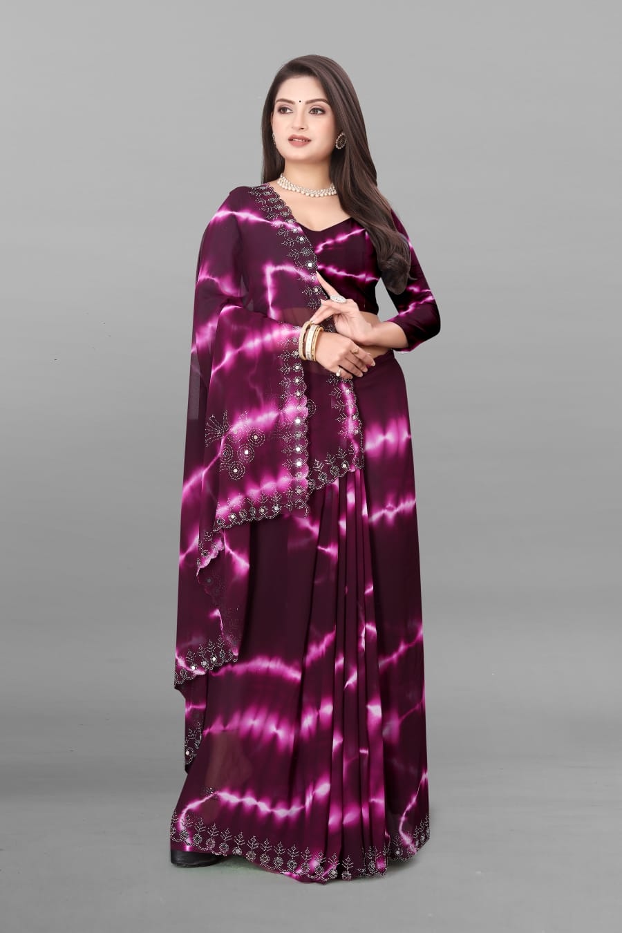 NEW ARRIVAL PURE VETLESS HOT FIX WORK SAREE WITH UNSTITCHED BLOUSE CASUAL WEAR WHOLESALE PRICE ETHNIC GARMENT (23)