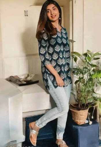 NEW ARRIVAL RAYON DIGITAL PRINTED SHORT KURTI  BLUE