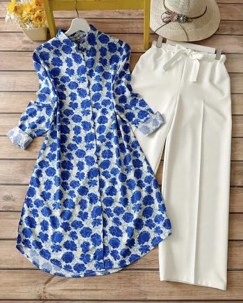 LATEST RAYON DIGITAL PRINTED TOP WITH PALAZZO BLUE