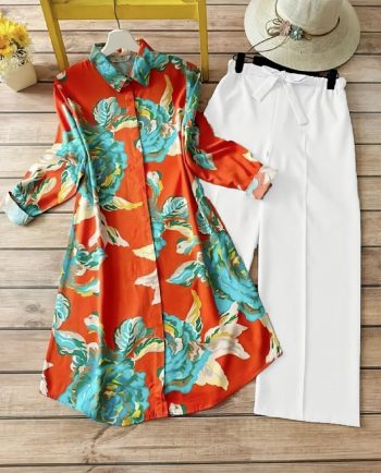 LATEST RAYON DIGITAL PRINTED TOP WITH PALAZZO ORANGE