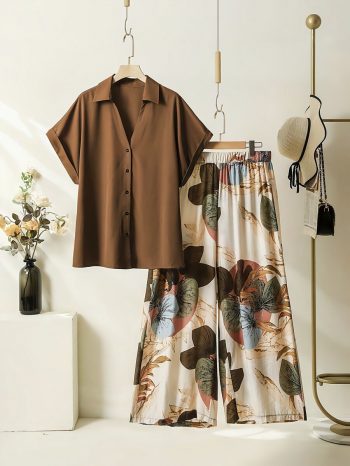NEW ARRIVAL RAYON DIGITAL PRINTED TOP WITH PALAZZO BROWN