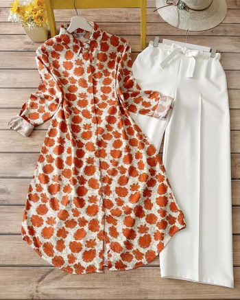 LATEST RAYON DIGITAL PRINTED TOP WITH PALAZZO ORANGE