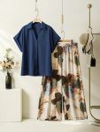 NEW ARRIVAL RAYON DIGITAL PRINTED TOP WITH PALAZZO NAVY BLUE