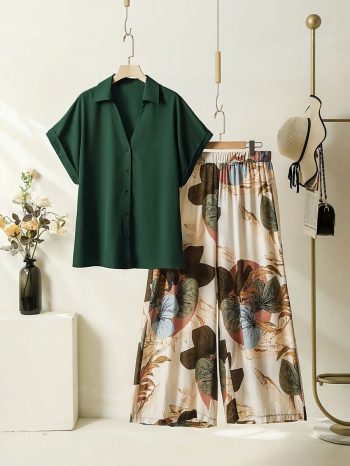 NEW ARRIVAL RAYON DIGITAL PRINTED TOP WITH PALAZZO DARK GREEN