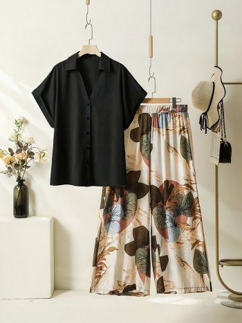 NEW ARRIVAL RAYON DIGITAL PRINTED TOP WITH PALAZZO BLACK
