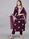 NEW ARRIVAL RAYON THREAD EMBROIDERY WORK TOP BOTTOM WITH DUPATTA PARTY WEAR WHOLESALE PRICE ETHNIC GARMENT (4)