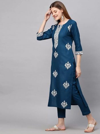 NEW ARRIVAL RAYON THREAD EMBROIDERY WORK TOP BOTTOM WITH DUPATTA BLUE