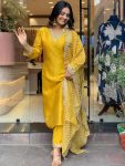 NEW ARRIVAL ROMAN SILK SEQUENCE CODING EMBROIDEY WORK TOP BOTTOM WITH DUPATTA YELLOW