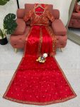 NEW ARRIVAL SATIN THREAD SEQUENCE WORK SAREE UNSTITCHED BLOUSE WITH DUPATTA PARTY WEAR WHOLESALE PRICE ETHNIC GARMENT (4)