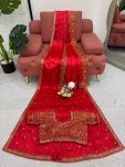 NEW ARRIVAL SATIN THREAD SEQUENCE WORK SAREE UNSTITCHED BLOUSE WITH DUPATTA PARTY WEAR WHOLESALE PRICE ETHNIC GARMENT (4)