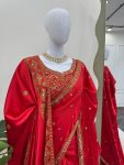 NEW ARRIVAL SATIN THREAD SEQUENCE WORK SAREE UNSTITCHED BLOUSE WITH DUPATTA PARTY WEAR WHOLESALE PRICE ETHNIC GARMENT (4)