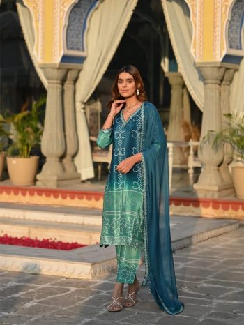 NEW ARRIVAL SOFT CHINON SILK SEQUENCE EMBROIDERY WORK TOP BOTTOM WITH DUPATTA  TEAL