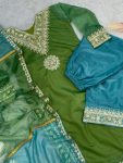 NEW ARRIVAL TWILL NET SILK EMBROIDERY SEQUENCE LACE WORK TOP PALAZZO WITH DUPATTA PARTY WEAR WHOLESALE PRICE ETHNIC GARMENT (18)
