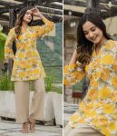 NEW ARRIVAL TWILL RAYON DIGITAL PRINTED TOP PALAZZO  YELLOW