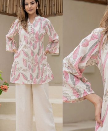 NEW ARRIVAL TWILL RAYON DIGITAL PRINTED TOP PALAZZO  BABY PINK