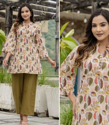NEW ARRIVAL TWILL RAYON DIGITAL PRINTED TOP PALAZZO  MEHNDI