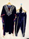 NEW ARRIVAL VELVET CODING EMBROIDERY SEQUENCE WORK KAFTAN AND TULIP PANT WITH POTLI FESTIVE WEAR WHOLESALE PRICE ETHNIC GARMENT (5)