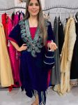 NEW ARRIVAL VELVET CODING EMBROIDERY SEQUENCE WORK KAFTAN AND TULIP PANT WITH POTLI FESTIVE WEAR WHOLESALE PRICE ETHNIC GARMENT (5)