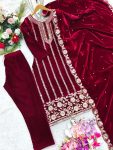 NEW ARRIVAL VELVET EMBROIDERY SEQUENCE WORK TOP BOTTOM WITH DUPATTA PARTY WEAR WHOLESALE PRICE ETHNIC GARMENT (3)