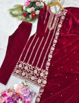 NEW ARRIVAL VELVET EMBROIDERY SEQUENCE WORK TOP BOTTOM WITH DUPATTA PARTY WEAR WHOLESALE PRICE ETHNIC GARMENT (3)