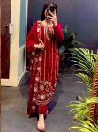 NEW ARRIVAL VELVET EMBROIDERY SEQUENCE WORK TOP BOTTOM WITH DUPATTA PARTY WEAR WHOLESALE PRICE ETHNIC GARMENT (3)