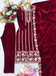 NEW ARRIVAL VELVET EMBROIDERY SEQUENCE WORK TOP BOTTOM WITH DUPATTA PARTY WEAR WHOLESALE PRICE ETHNIC GARMENT (3)