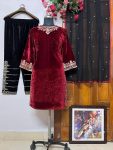 NEW ARRIVAL VELVET SEQUENCE EMBROIDERY WORK TOP BOTTOM WITH DUPATTA PARTY WEAR WHOLESALE PRICE ETHNIC GARMENT (2)