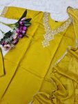 NEW ARRIVAL VISCOSE CHANDERI SEQUENCE EMBROIDERY WORK TOP BOTTOM WITH DUPATTA FESTIVE WEAR WHOLESALE PRICE ETHNIC GARMENT (5)