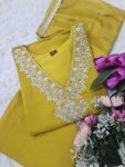 NEW ARRIVAL VISCOSE CHANDERI SEQUENCE EMBROIDERY WORK TOP BOTTOM WITH DUPATTA FESTIVE WEAR WHOLESALE PRICE ETHNIC GARMENT (5)