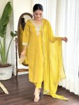 NEW ARRIVAL VISCOSE CHANDERI SEQUENCE EMBROIDERY WORK TOP BOTTOM WITH DUPATTA FESTIVE WEAR WHOLESALE PRICE ETHNIC GARMENT (5)