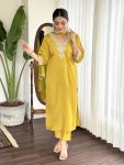 NEW ARRIVAL VISCOSE CHANDERI SEQUENCE EMBROIDERY WORK TOP BOTTOM WITH DUPATTA FESTIVE WEAR WHOLESALE PRICE ETHNIC GARMENT (5)