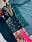 NEW ARRIVAL VISCOSE VELVET EMBROIDERY SEQUENCE MOTI WORK TOP PALAZZO WITH DUPATTA PARTY WEAR WHOLESALE PRICE ETHNIC GARMENT (7)