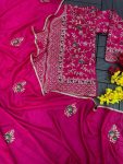 RICH LOOK DOLA SILK EMBROIDERY CODING WORK SAREE WITH UNSTITCHED BLOUSE AND STITCHED KOTI PARTY WEAR WHOLESALE PRICE ETHNIC GARMENT (2)