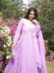 RICH LOOK FAUX BLOOMING THREAD EMBROIDERY AND SEQUENCE WORK GOWN BOTTOM WITH DUPATTA LAVENDER