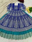RICH LOOK FAUX GEORGETTE EMBROIDERY SEQUENCE WORK STITCHED TOP SEMI STITCHED LEHENGA WITH DUPATTA WEDDING WEAR WHOLESALE PRICE ETHNIC GARMENT (15)