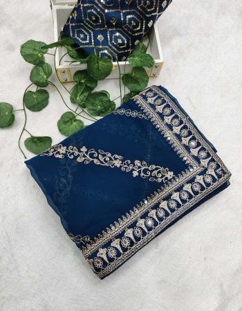 RICH LOOK GEORGETTE CODING SEQUENCE ZARI EMBROIDERY WORK SAREE WITH UNSTITCHED BLOUSE RAMA