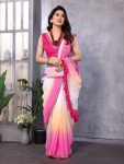 RICH LOOK GEORGETTE EMBROIDERY WORK LACE BORDER SAREE WITH UNSTITCHED BLOUSE PINK