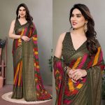 RICH LOOK MOSS SILK DIGITAL PRINTED AND FOIL WORK SAREE WITH UNSTITCHED BLOUSE MEHNDI