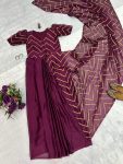 RICH LOOK RANGOLI FOIL PRINTED GOWN SAREE WITH ATTACHED DUPATTA PARTY WEAR WHOLESALE PRICE ETHNIC GARMENT (18)