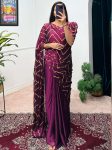 RICH LOOK RANGOLI FOIL PRINTED GOWN SAREE WITH ATTACHED DUPATTA WINE