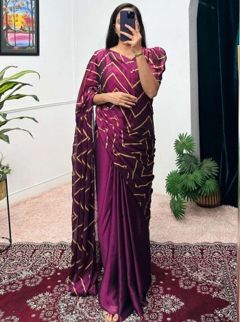 RICH LOOK RANGOLI FOIL PRINTED GOWN SAREE WITH ATTACHED DUPATTA WINE