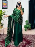 RICH LOOK RANGOLI FOIL PRINTED GOWN SAREE WITH ATTACHED DUPATTA GREEN