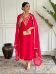 RICH LOOK ROMAN SIK EMBROIDERY WORK TOP BOTTOM WITH DUPATTA FESTIVE WEAR WHOLESALE PRICE ETHNIC GARMENT (8)