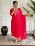 RICH LOOK ROMAN SIK EMBROIDERY WORK TOP BOTTOM WITH DUPATTA FESTIVE WEAR WHOLESALE PRICE ETHNIC GARMENT (8)