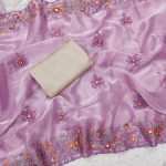 RICH LOOK SOFT BURBERRY JIMMY CHOO EMBROIDERY SEQUENCE WORK SAREE WITH UNSTITCHED BLOUSE FESTIVE WEAR WHOLESALE PRICE ETHNIC GARMENT (4)