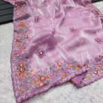 RICH LOOK SOFT BURBERRY JIMMY CHOO EMBROIDERY SEQUENCE WORK SAREE WITH UNSTITCHED BLOUSE FESTIVE WEAR WHOLESALE PRICE ETHNIC GARMENT (4)