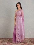RICH LOOK SOFT BURBERRY JIMMY CHOO EMBROIDERY SEQUENCE WORK SAREE WITH UNSTITCHED BLOUSE FESTIVE WEAR WHOLESALE PRICE ETHNIC GARMENT (4)