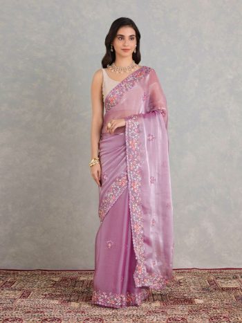 RICH LOOK SOFT BURBERRY JIMMY CHOO EMBROIDERY SEQUENCE WORK SAREE WITH UNSTITCHED BLOUSE  BABY PINK